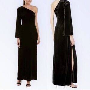 French Connection One-Shoulder Black Velvet Formal Gown 12